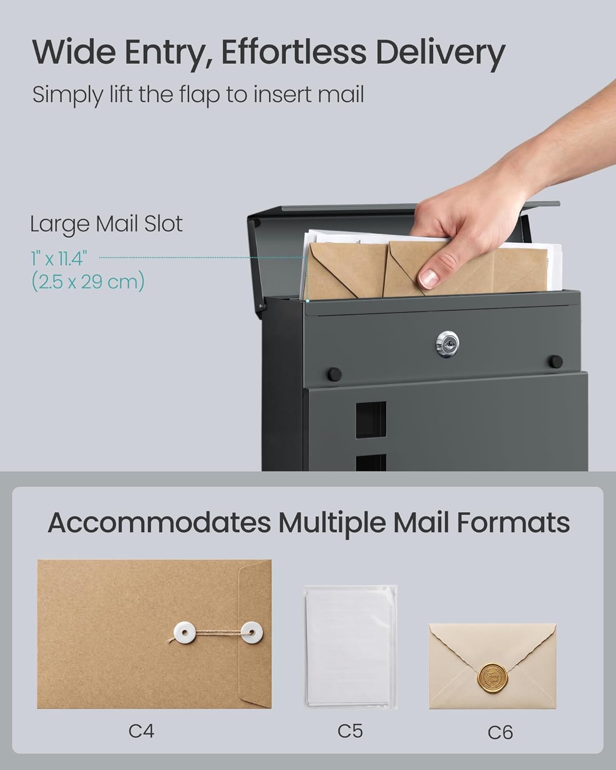 SONGMICS Lockable Wall-Mounted Mailbox with Newspaper Holder (GMB055G101)