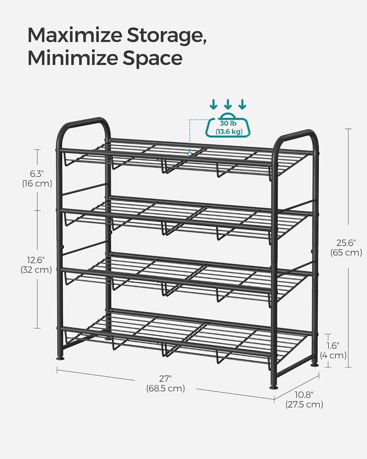 SONGMICS 4 Tier Shoe Rack LMR067B01