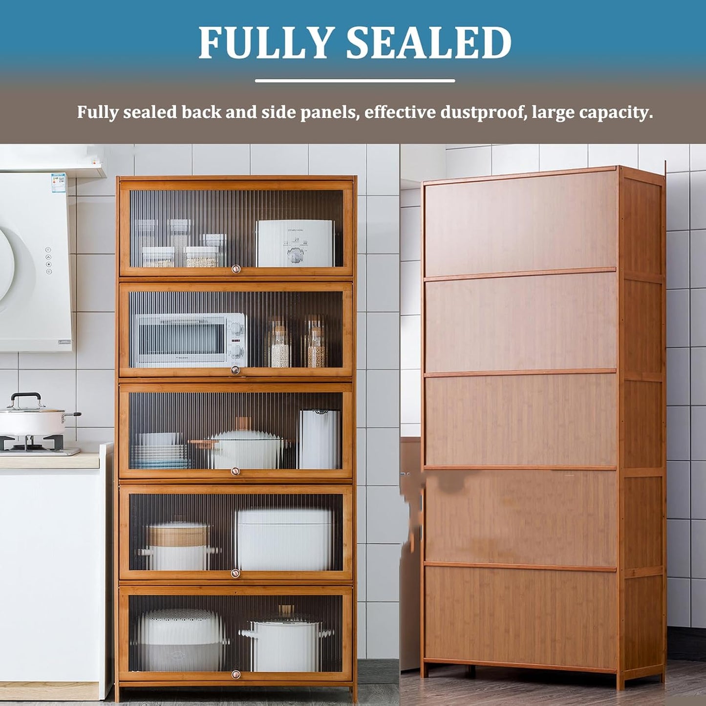 Bamboo Storage Cabinet with Acrylic Doors