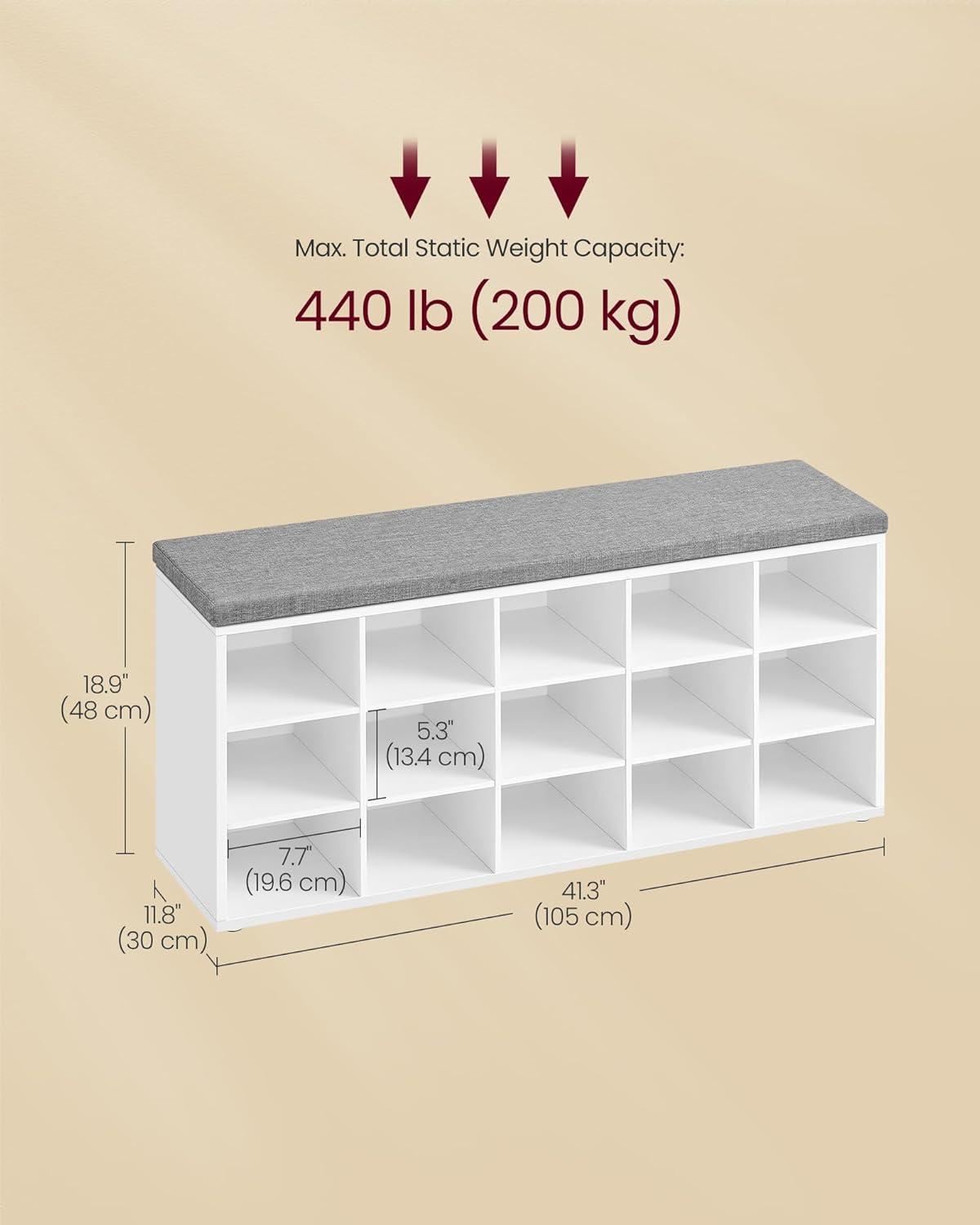 VASAGLE Shoe Bench with Cushion ULHS15WT