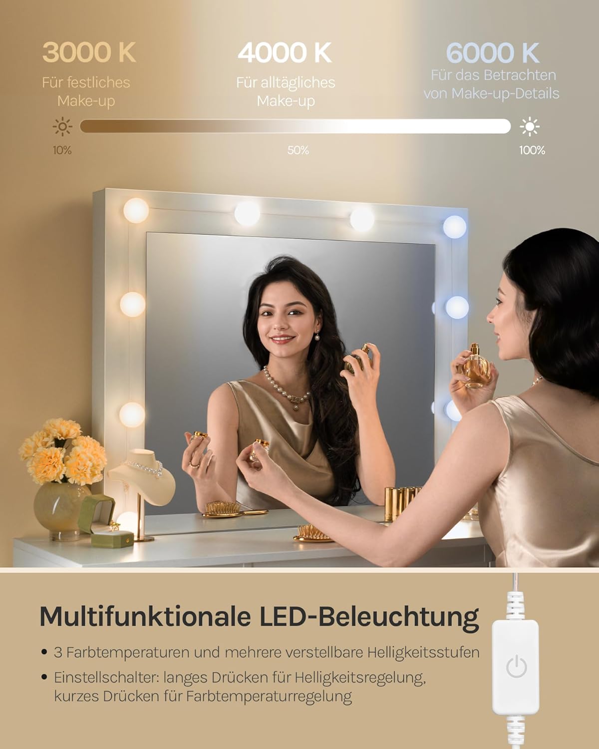 WOLTU Dressing Table with LED Lighting