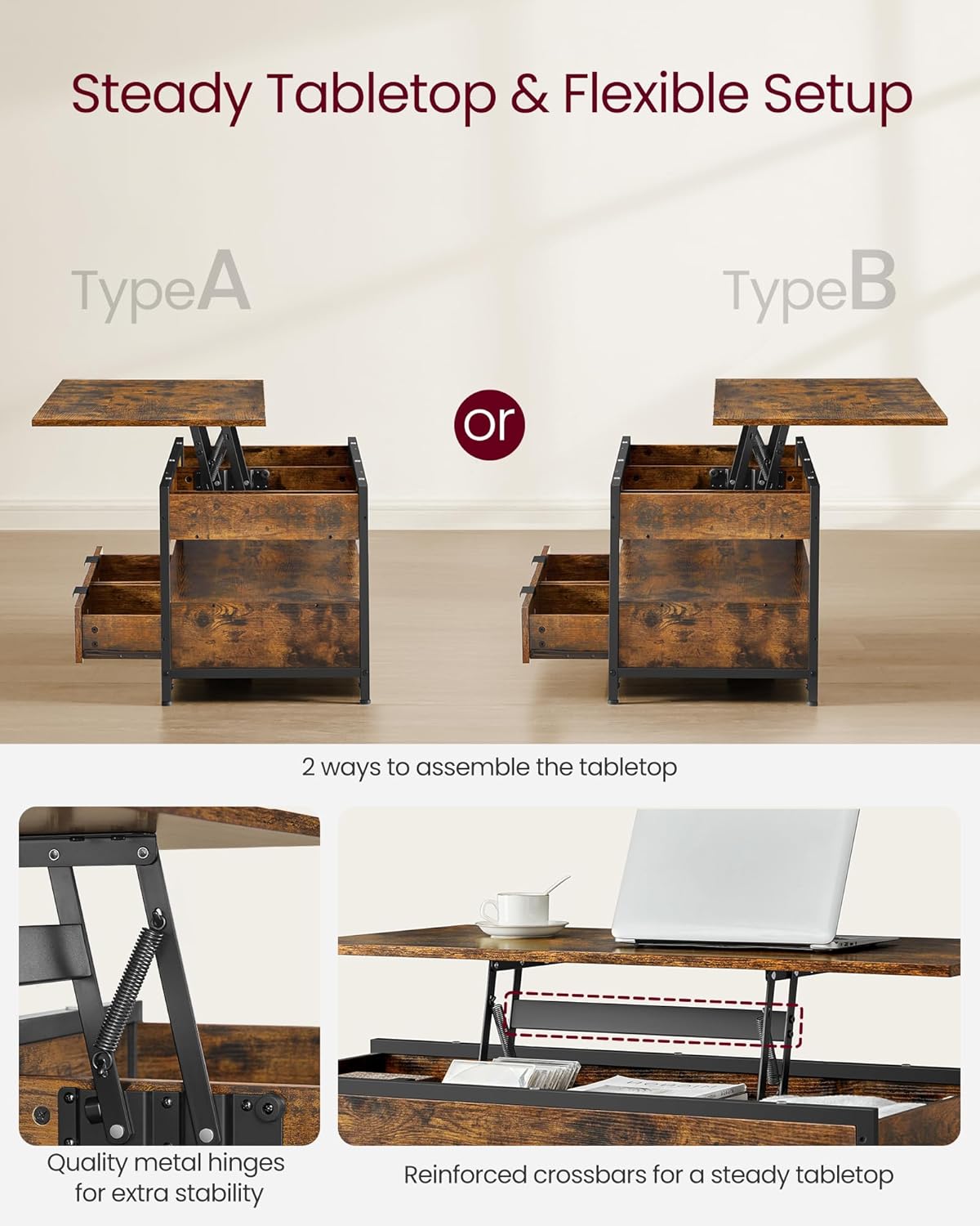 VASAGLE Lift Top Coffee Table LCT209K01