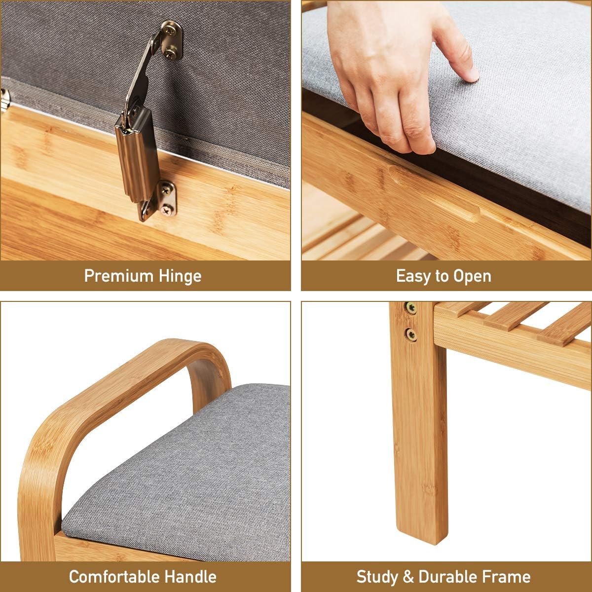 Bamboo Shoe Rack Bench with Flip Top Storage Space