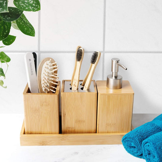 Danny Home Natural Bamboo Bathroom Accessories Set