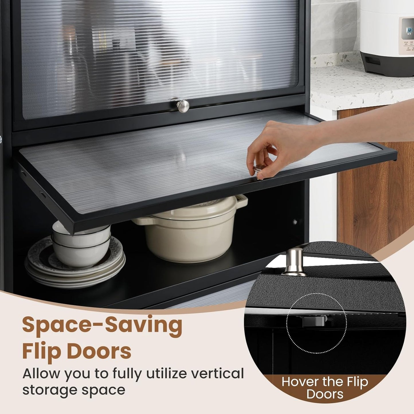 Kitchen Storage Cabinet with Flip-up Doors