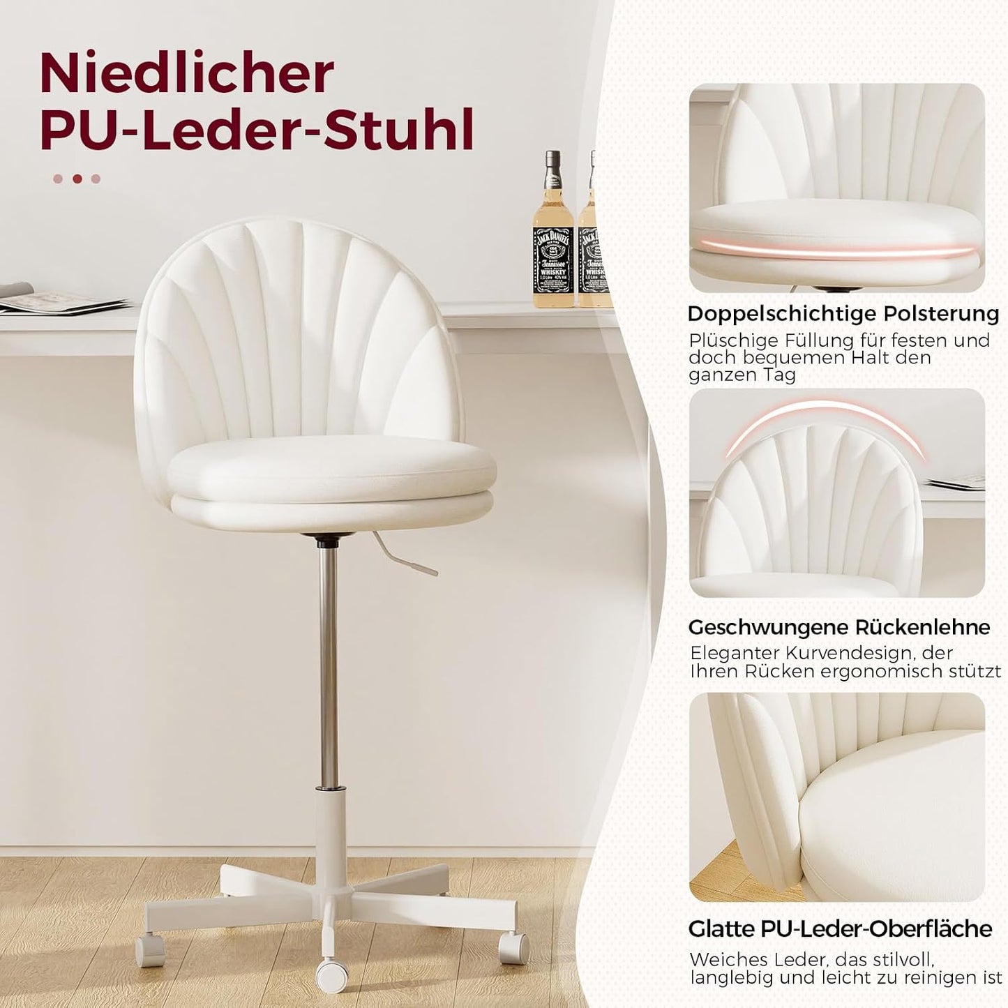 COMHOMA Desk Vanity Chair with Wheels (EU-CH710-WHITE-PU)