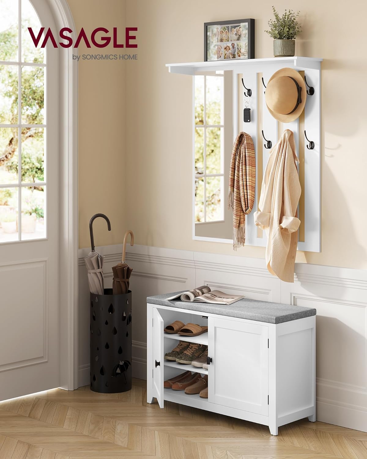 VASAGLE Coat Rack with Shoe Bench LSC010W01