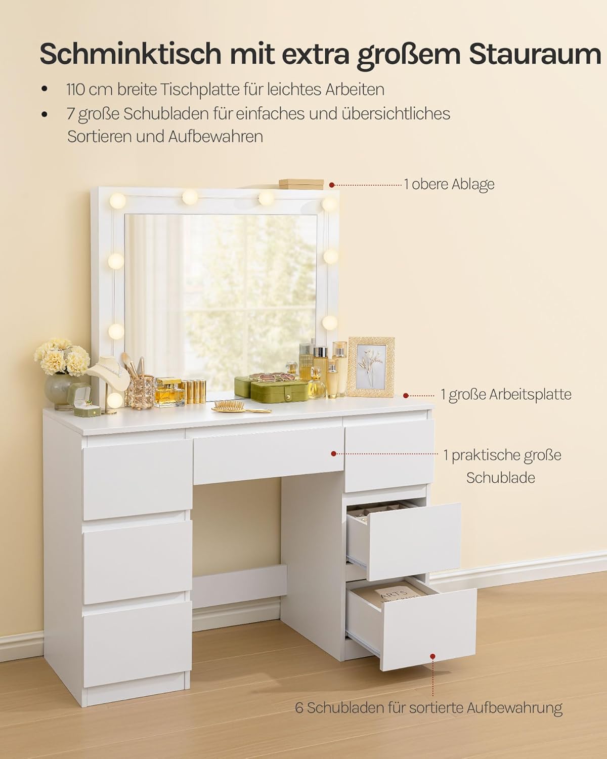 WOLTU Dressing Table with LED Lighting