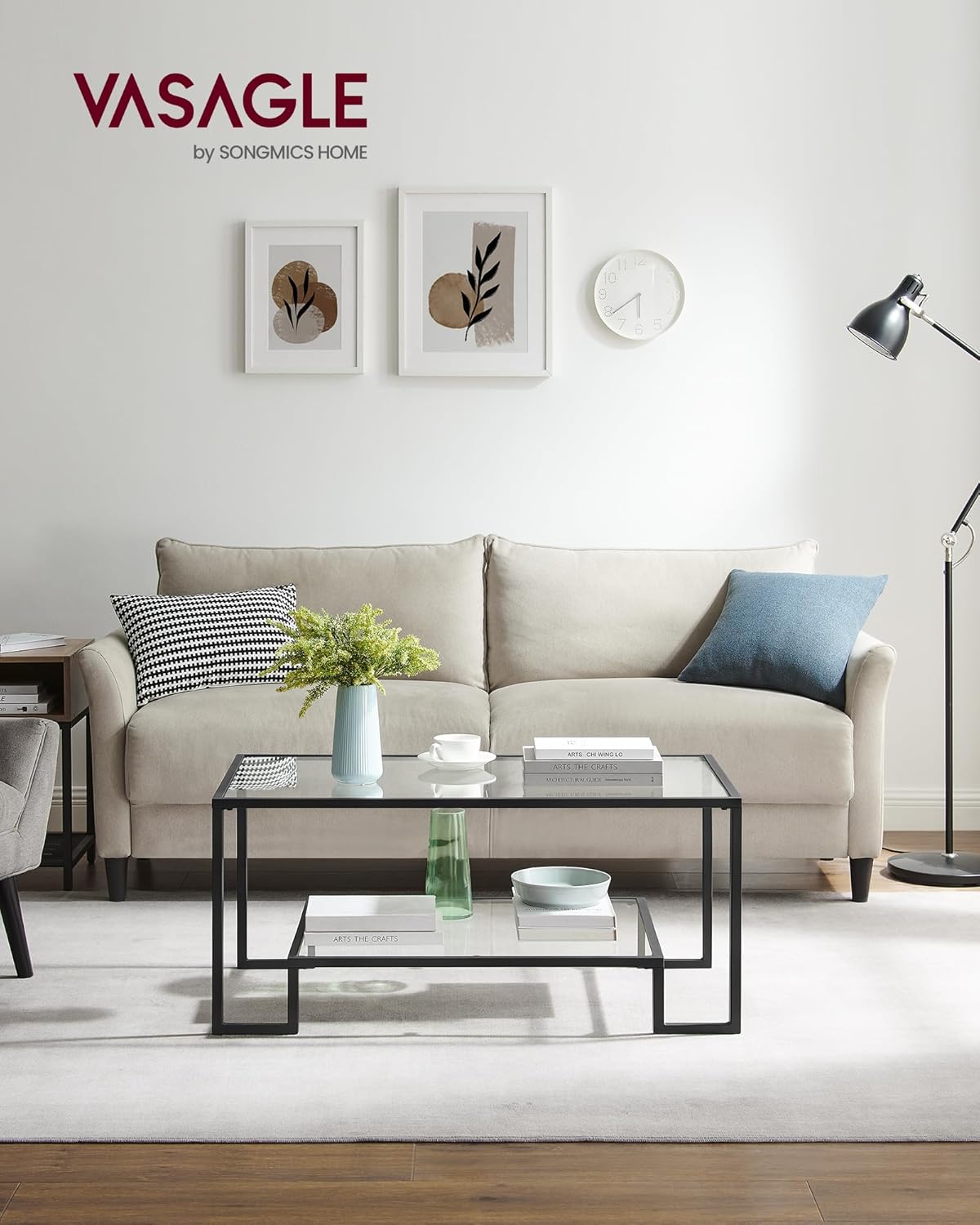 VASAGLE Glass Coffee Table LGT033B61