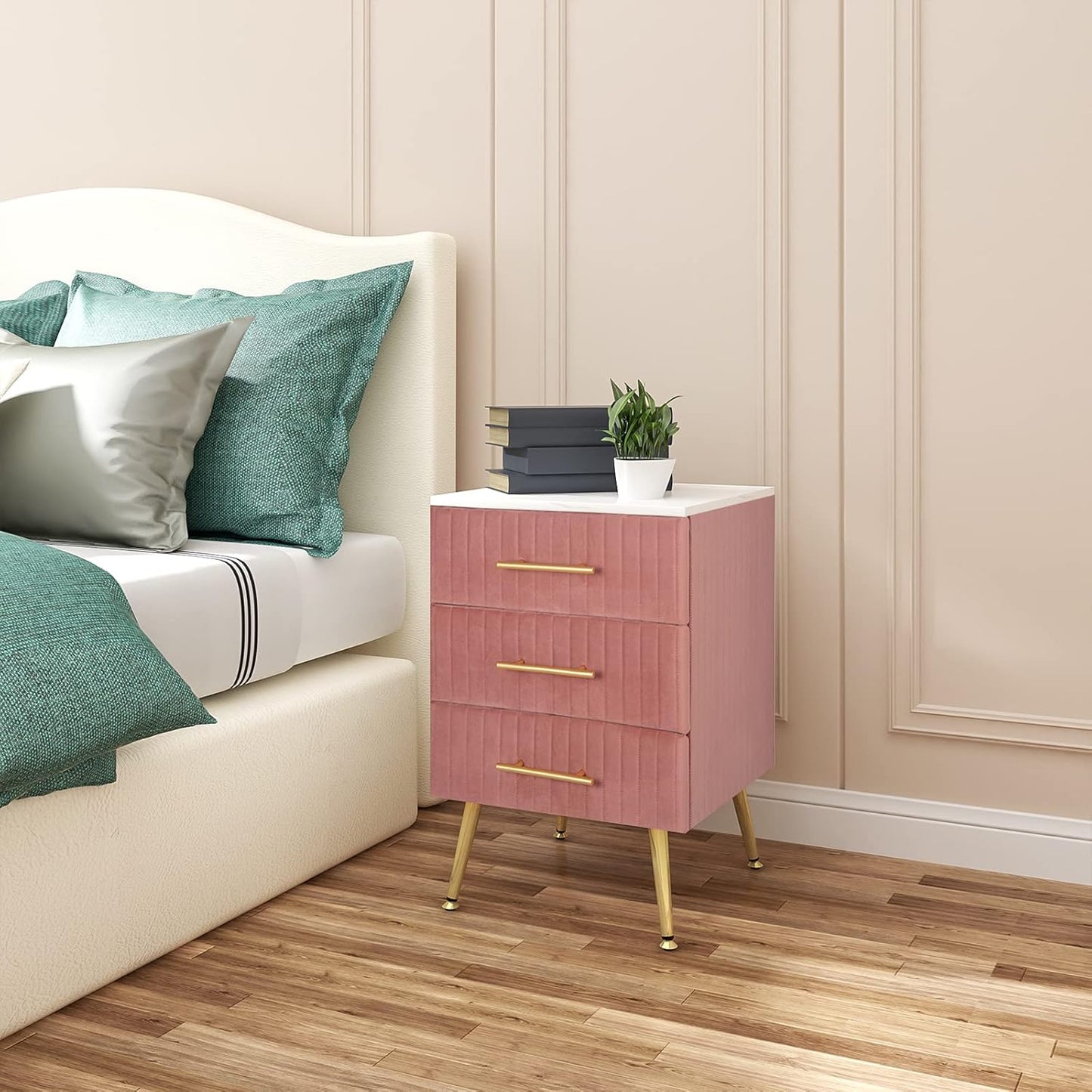 WOLTU Night cabinet 3 drawers of solid wood