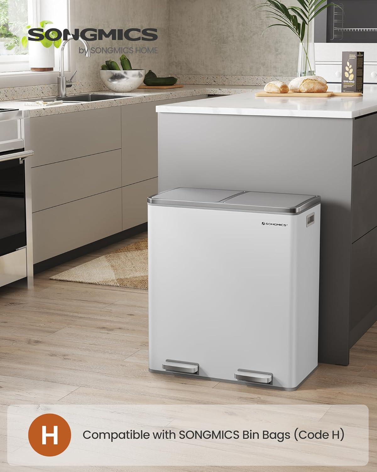 SONGMICS Dual Rubbish Bin LTB60WT