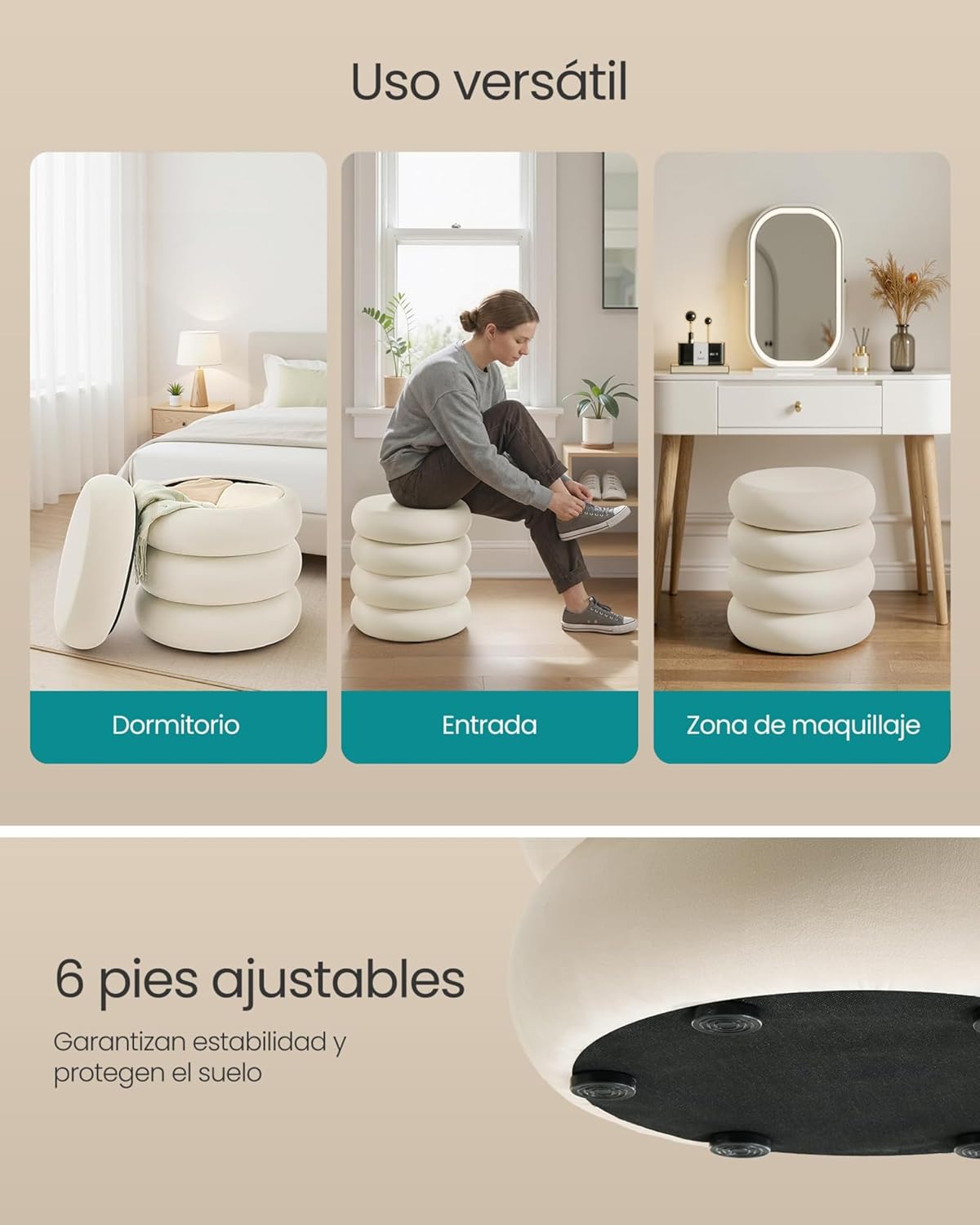SONGMICS Round Pouffe with Storage (LOM018LH01)