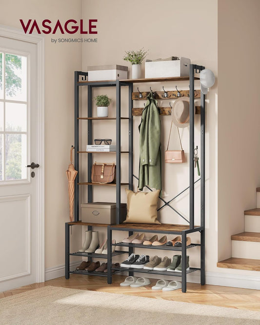 VASAGLE Hall Tree with Bench and Shoe Storage HSR426B01