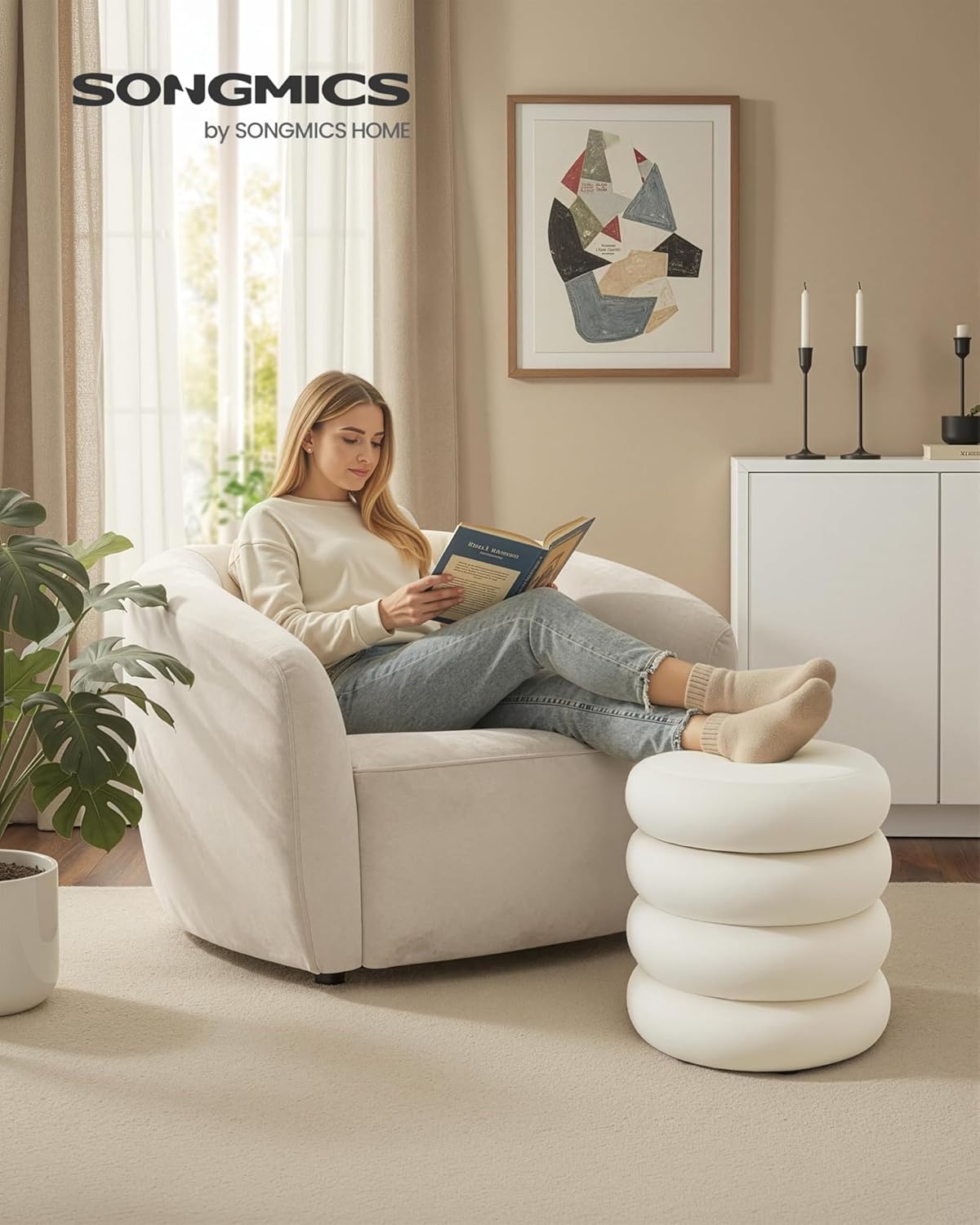 SONGMICS Round Pouffe with Storage (LOM018LH01)