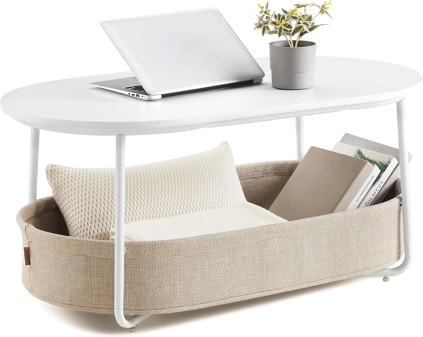 VASAGLE Oval Coffee Table with Storage Space (LCT222W10)