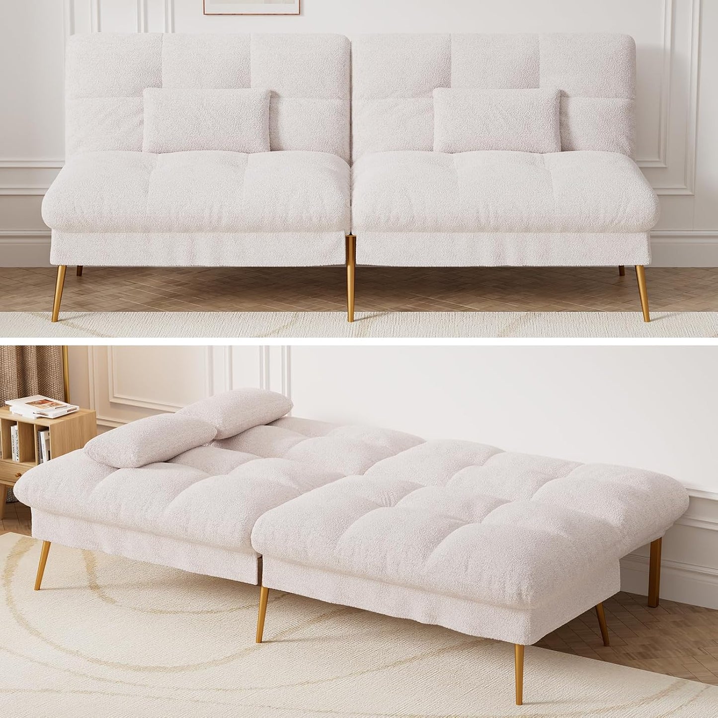 COMHOMA  Futon Sofa Bed Sherpa with Adjustable Backrest (EU-B001-WB-NEW)