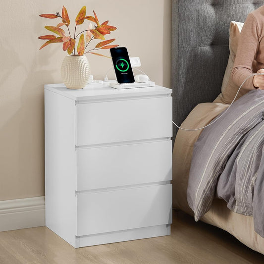 VASAGLE Set of 2 Bedside Table with Power Strip