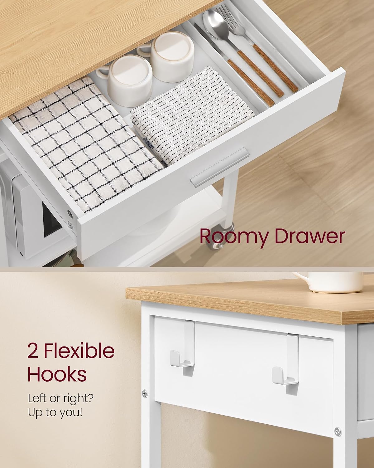 VASAGLE Mobile Kitchen Island on Wheels (KKI007Y01.)