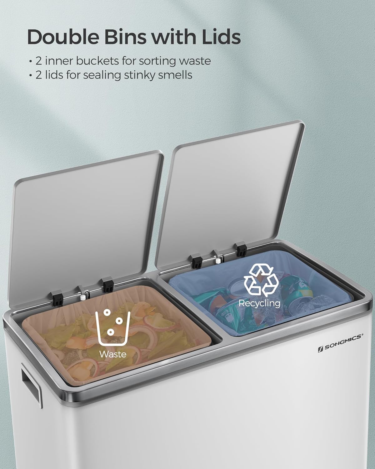 SONGMICS Dual Rubbish Bin LTB60WT