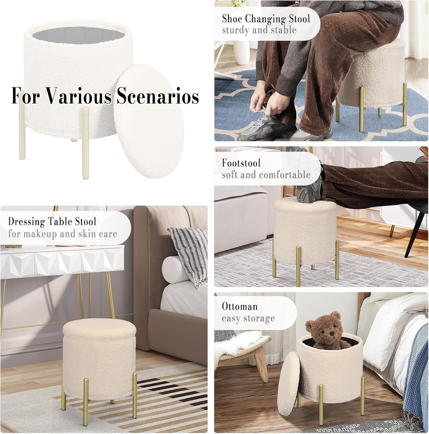 Round Folding Stool with Storage Space