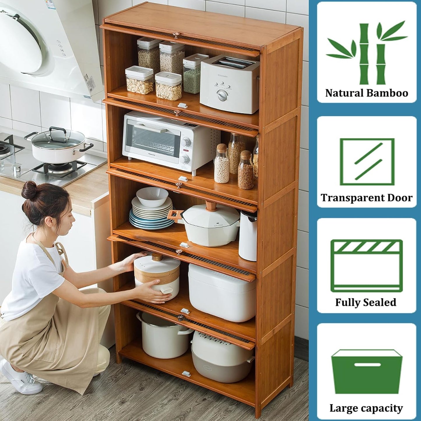 Bamboo Storage Cabinet with Acrylic Doors