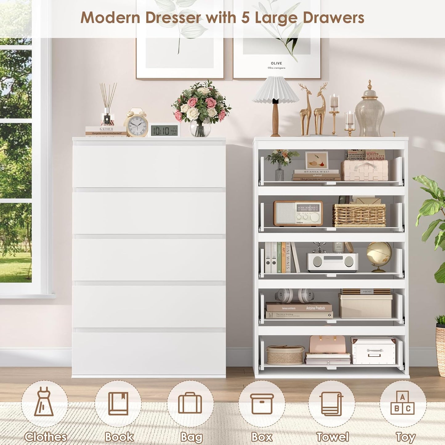 White Dresser with Large Storage Space