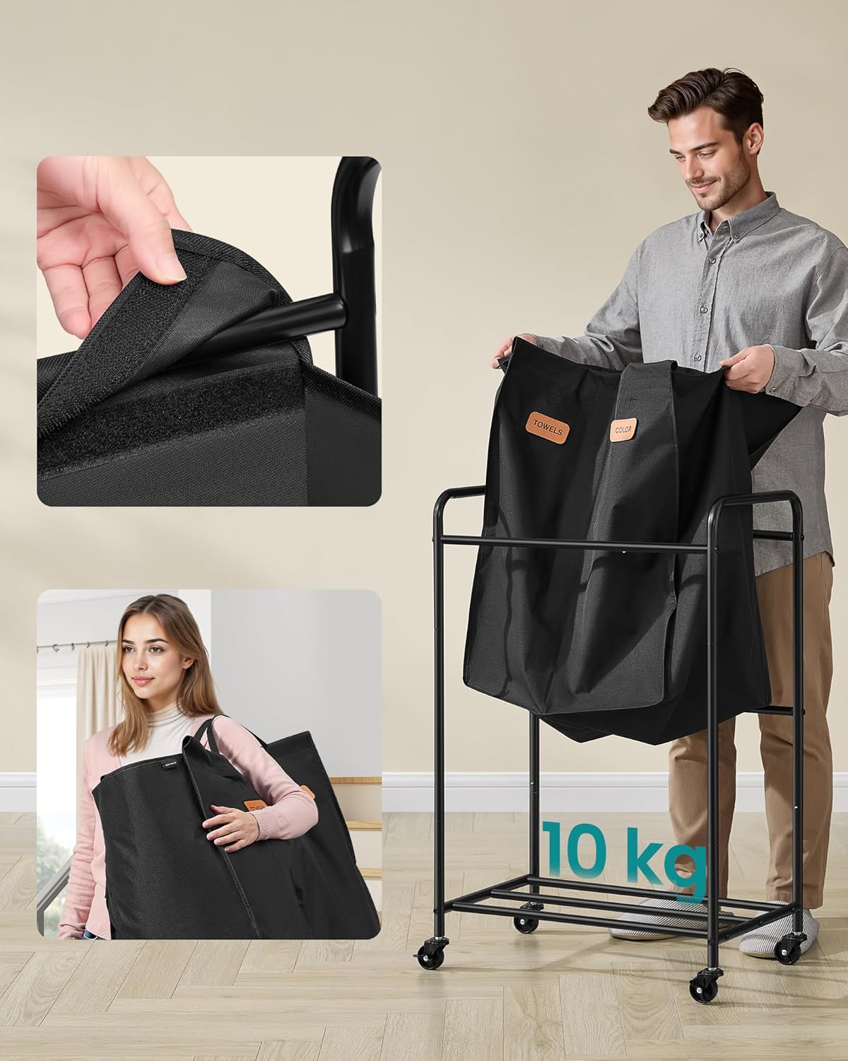 SONGMICS Laundry Basket with Wheels (RLS210B01)