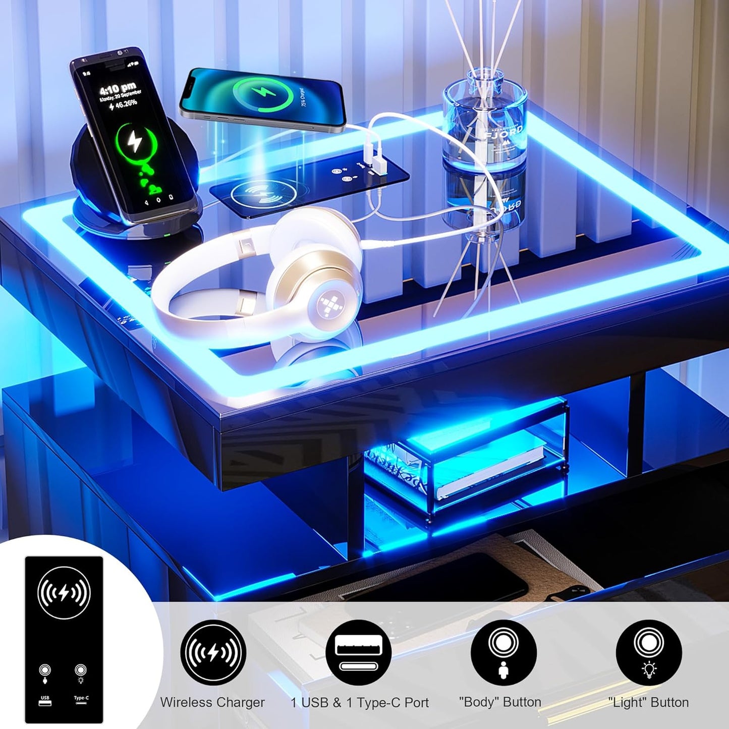 Bedside Table with Charging Station