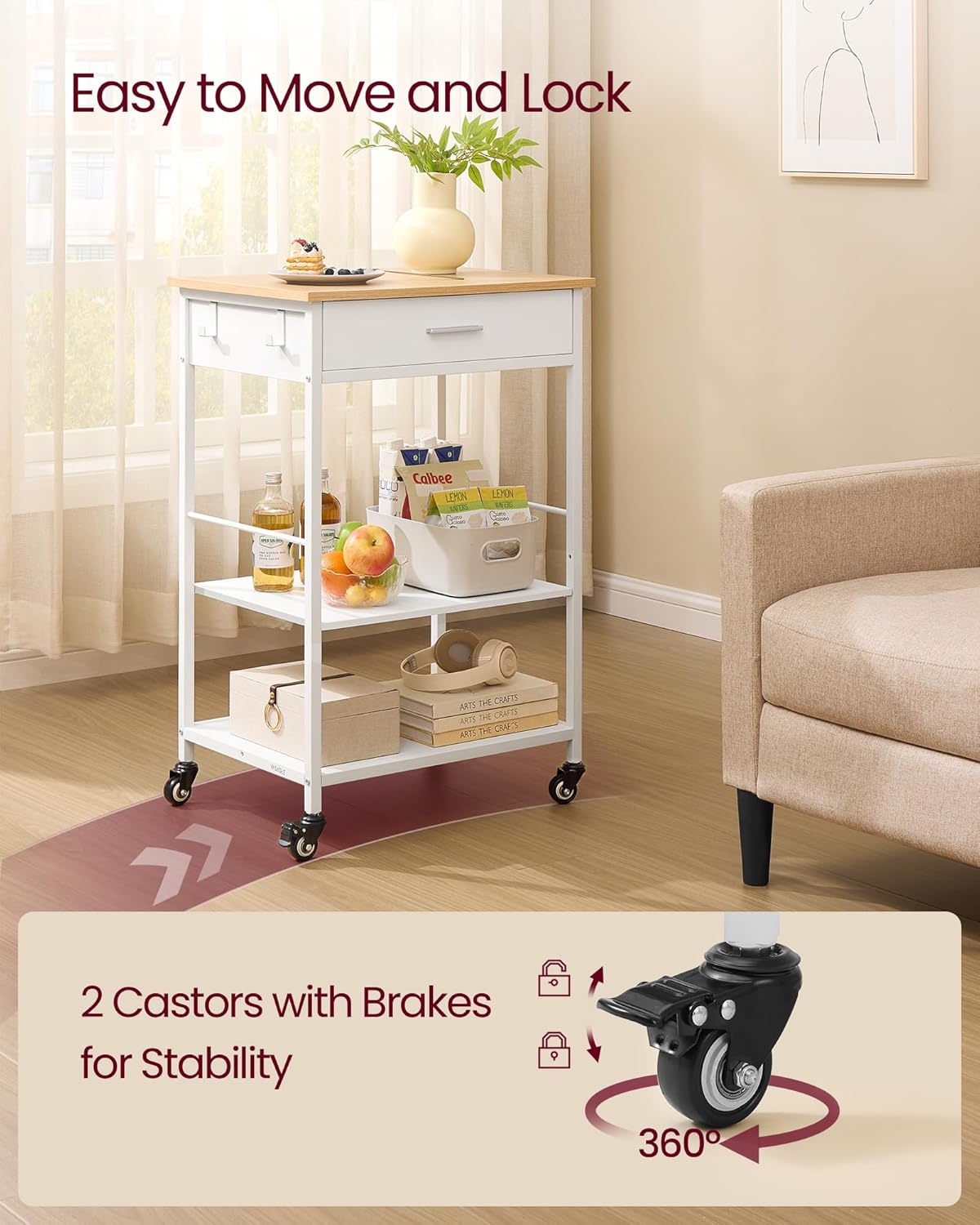 VASAGLE Mobile Kitchen Island on Wheels (KKI007Y01.)