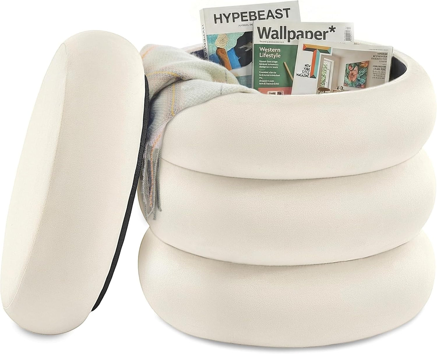 SONGMICS Round Pouffe with Storage (LOM018LH01)