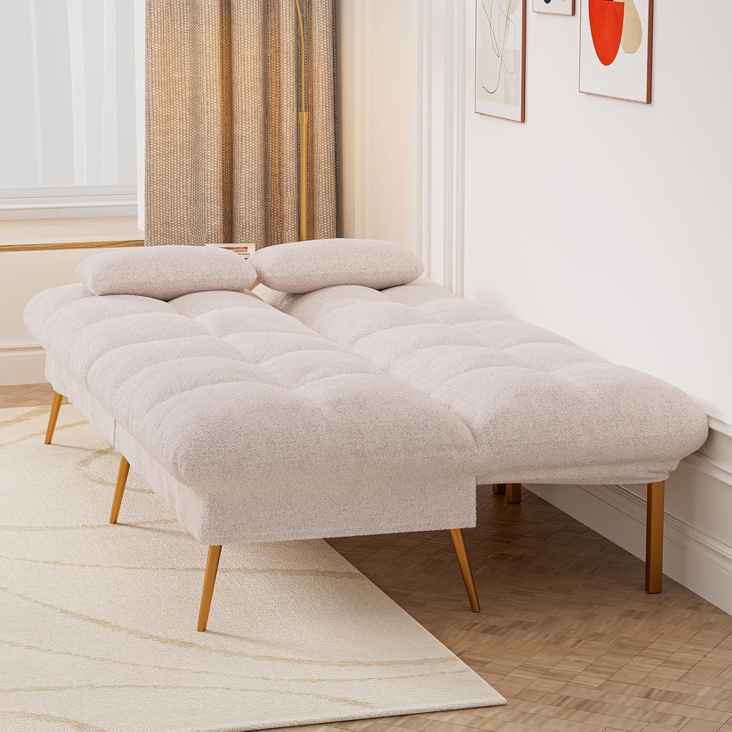 COMHOMA  Futon Sofa Bed Sherpa with Adjustable Backrest (EU-B001-WB-NEW)