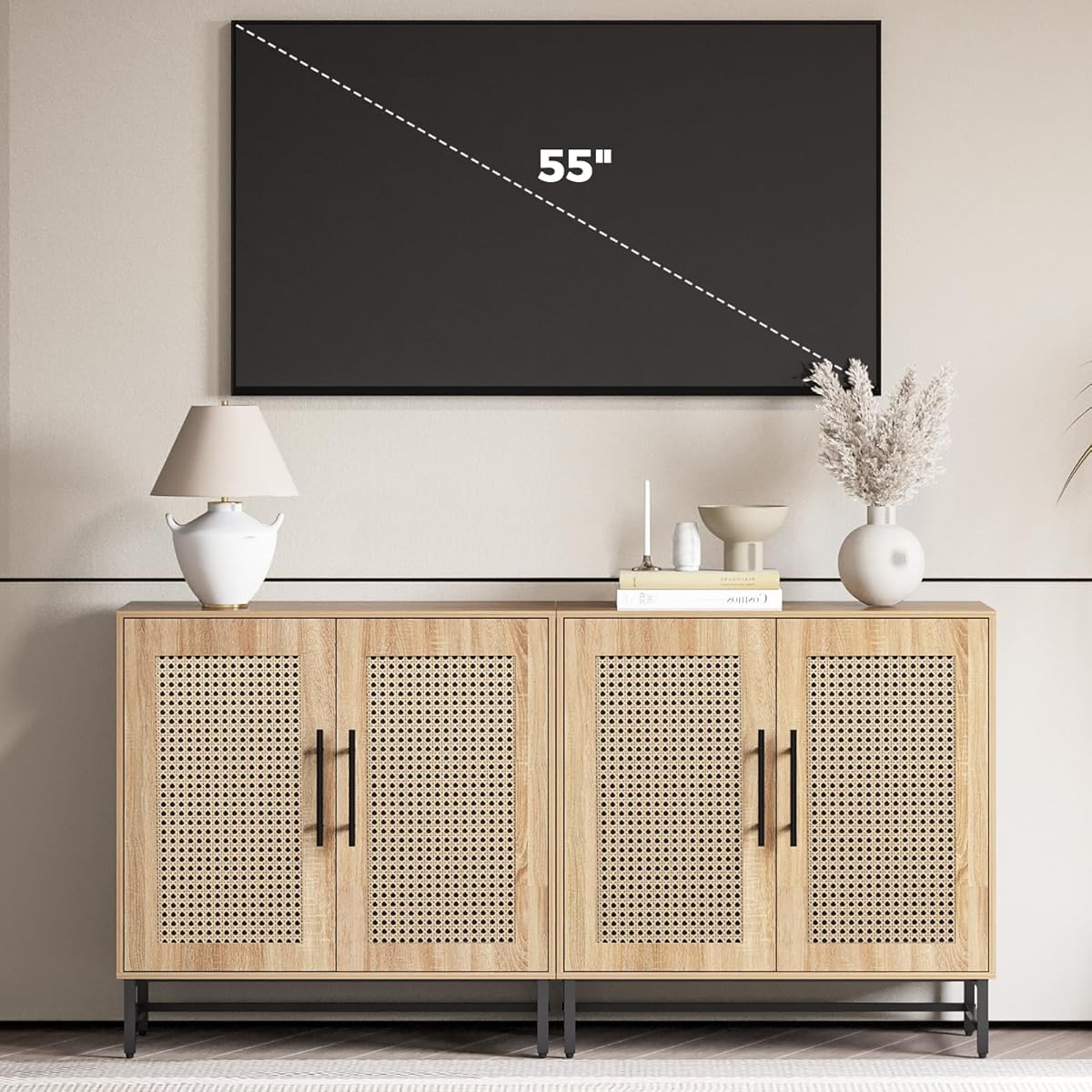 Storage Cabinet with Handmade Natural Rattan Doors