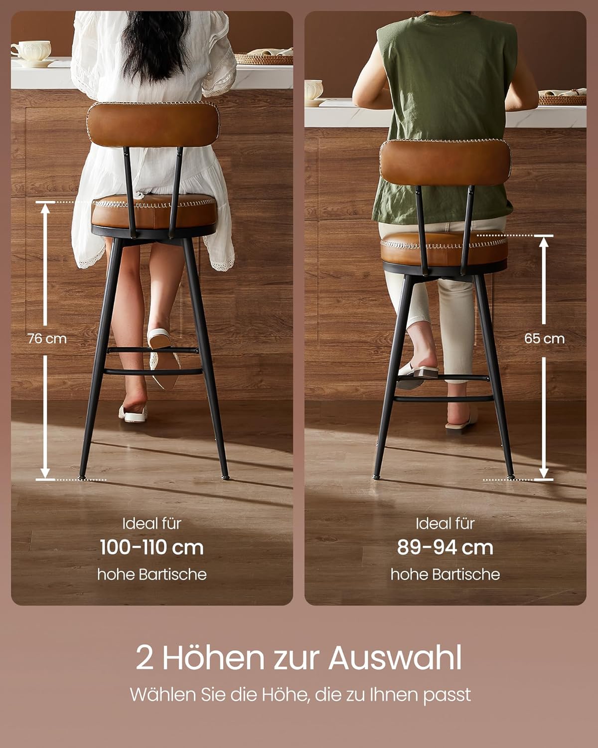 VASAGLE Set of 2 Swivel Bar Stool