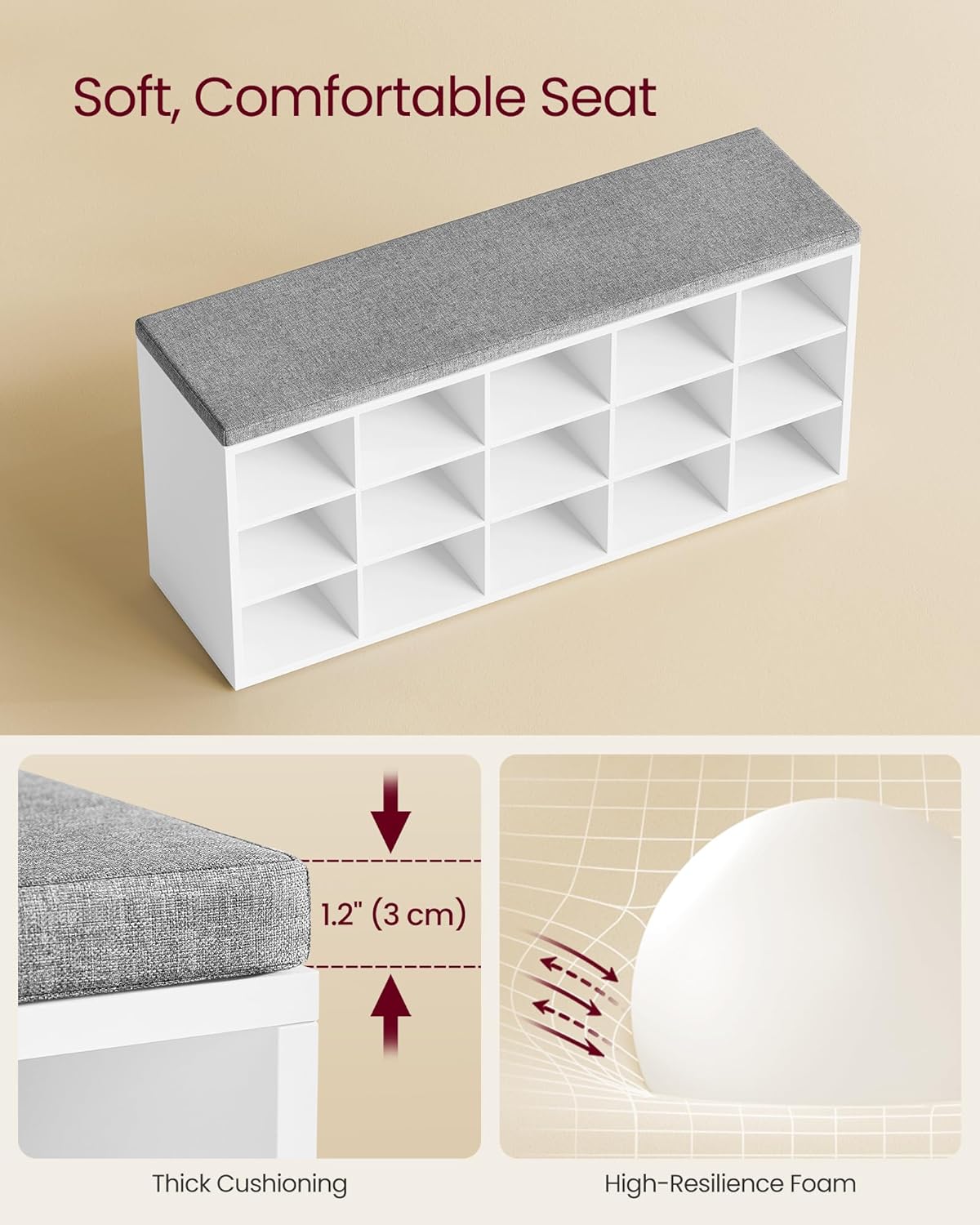 VASAGLE Shoe Bench with Cushion ULHS15WT