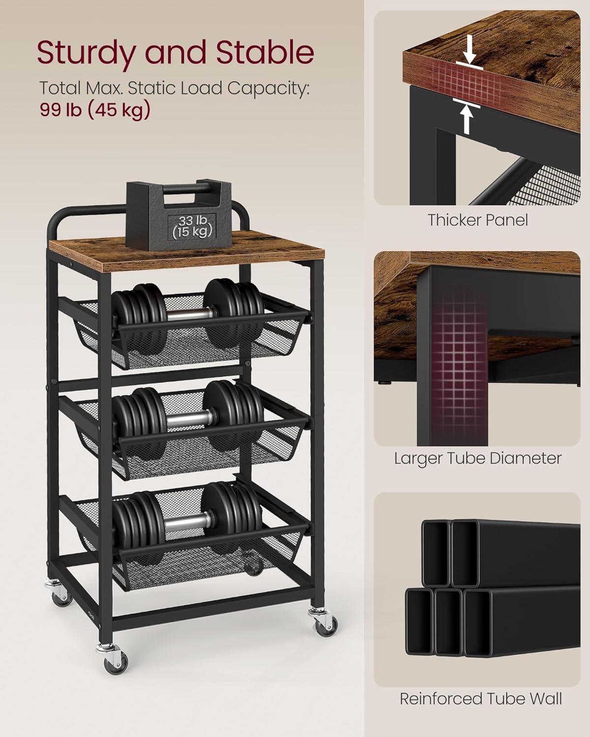 VASAGLE 4-Tier Storage Trolley with Pull-Out Baskets (LRC040K01)