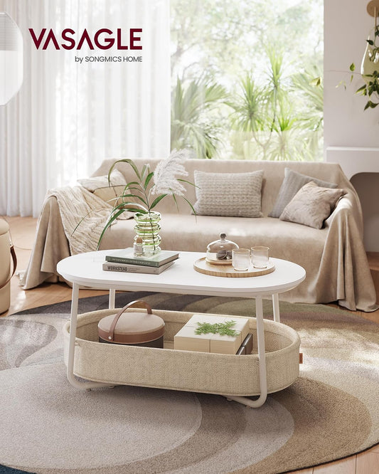 VASAGLE Oval Coffee Table with Storage Space (LCT222W10)