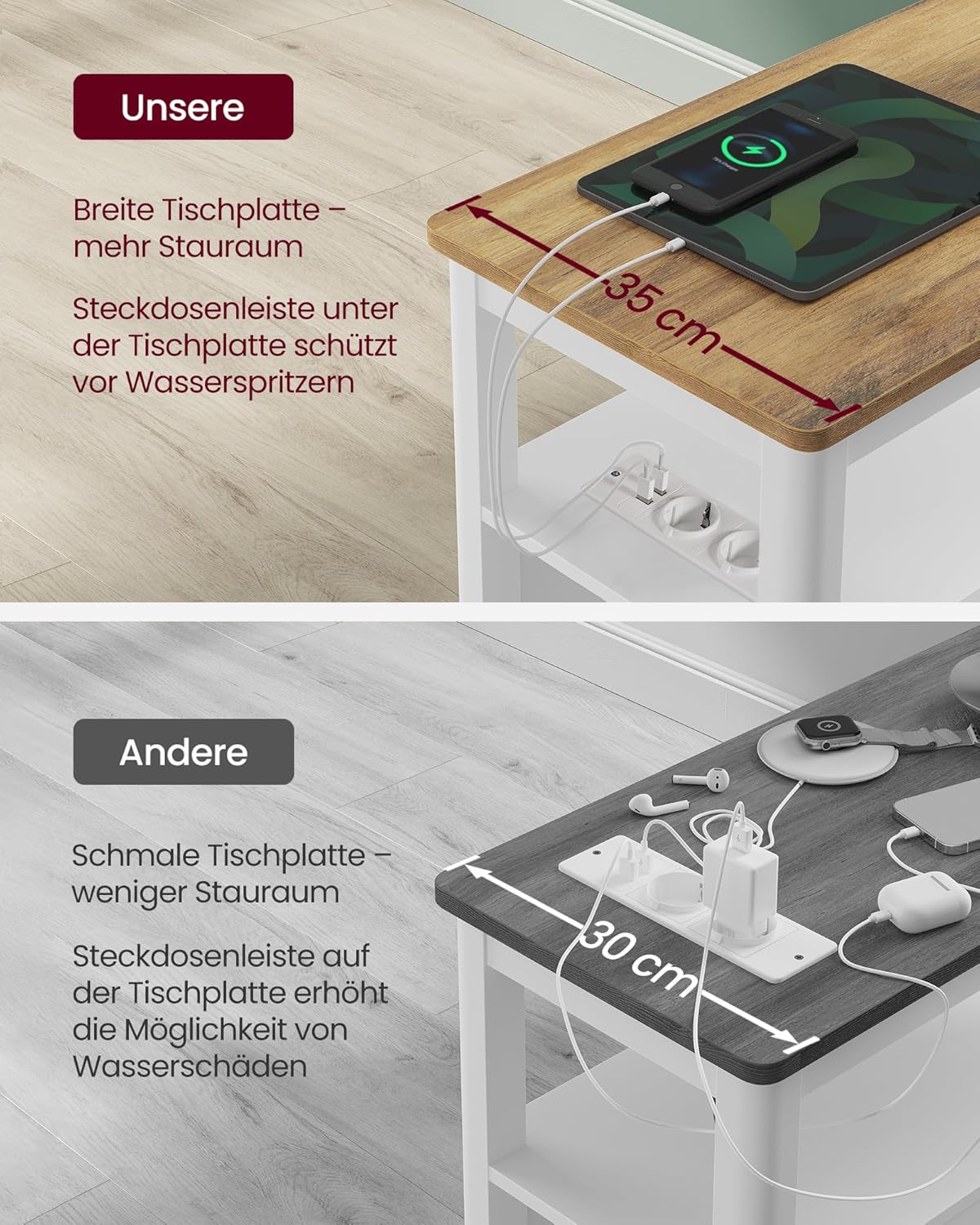 VASAGLE Narrow Bedside Table LET327W14