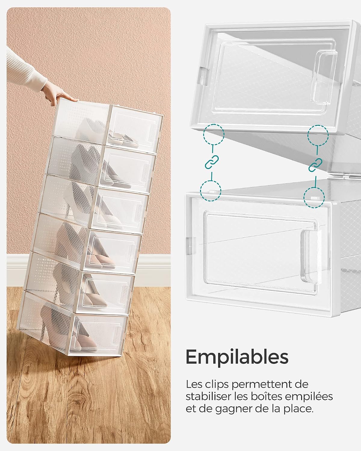 SONGMICS Set of 12 Stackable Shoe Boxes (LSP12SWTV2)