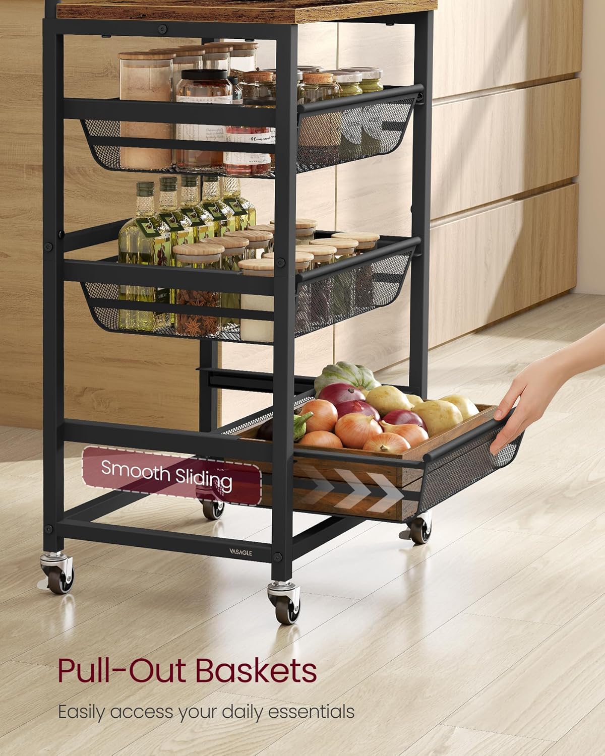 VASAGLE 4-Tier Storage Trolley with Pull-Out Baskets (LRC040K01)