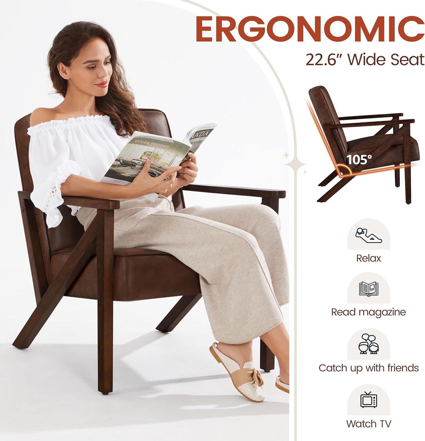 Armchair with Strong Wood Frame