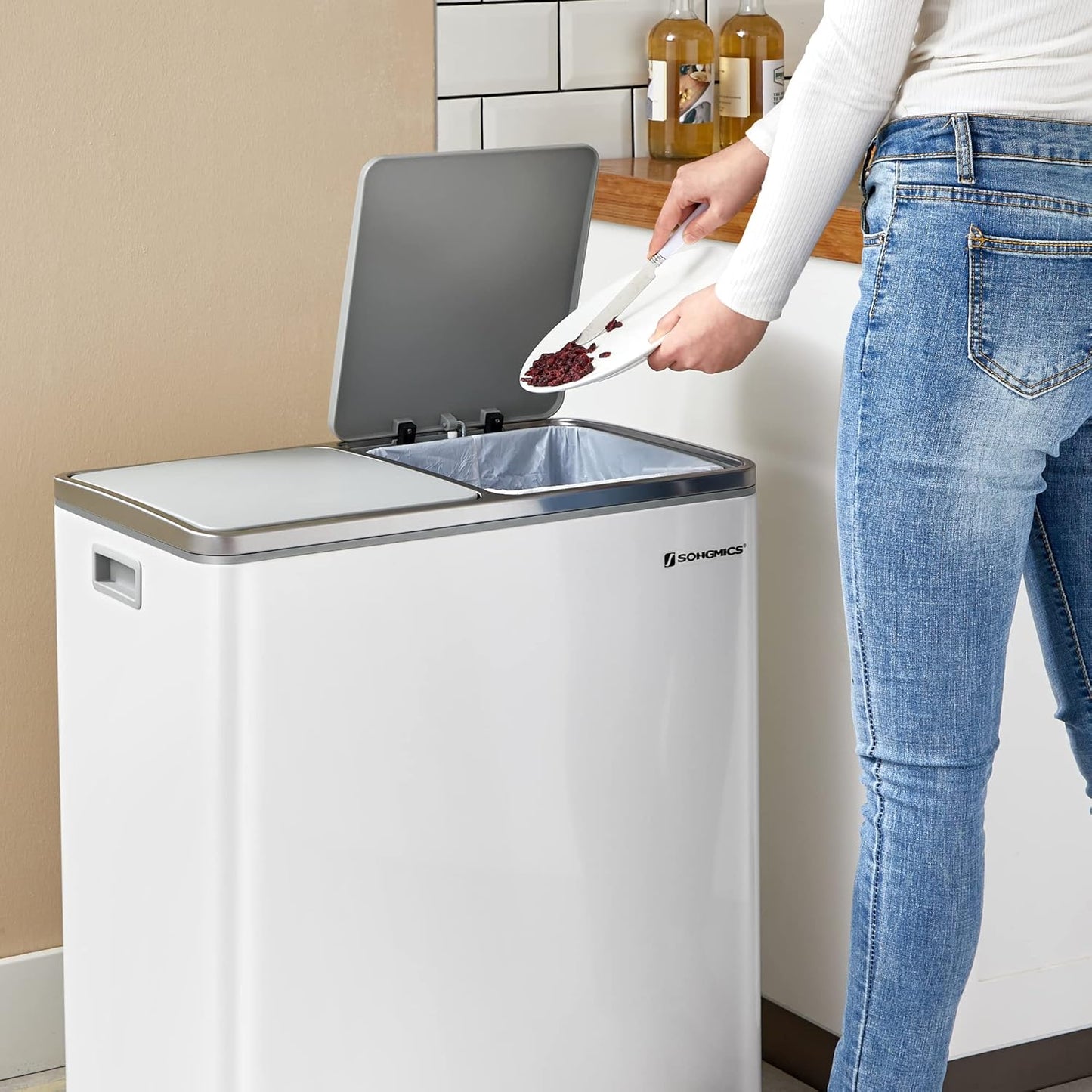 SONGMICS Dual Rubbish Bin LTB60WT