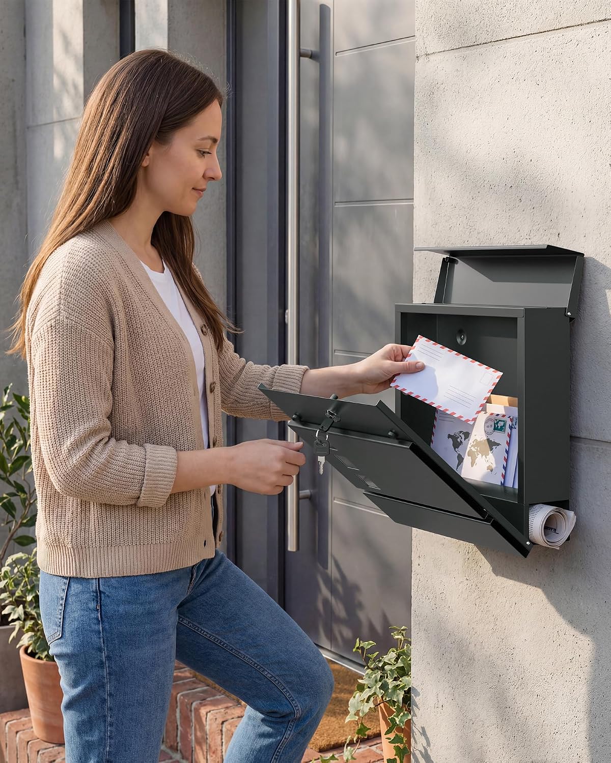 SONGMICS Lockable Wall-Mounted Mailbox with Newspaper Holder (GMB055G101)