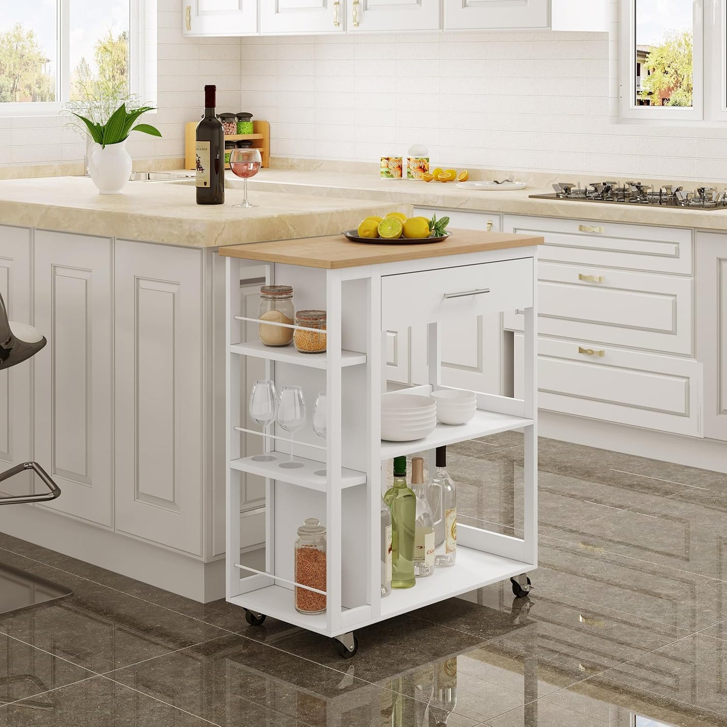 WOLTU Kitchen trolley with worktop RW051EIW