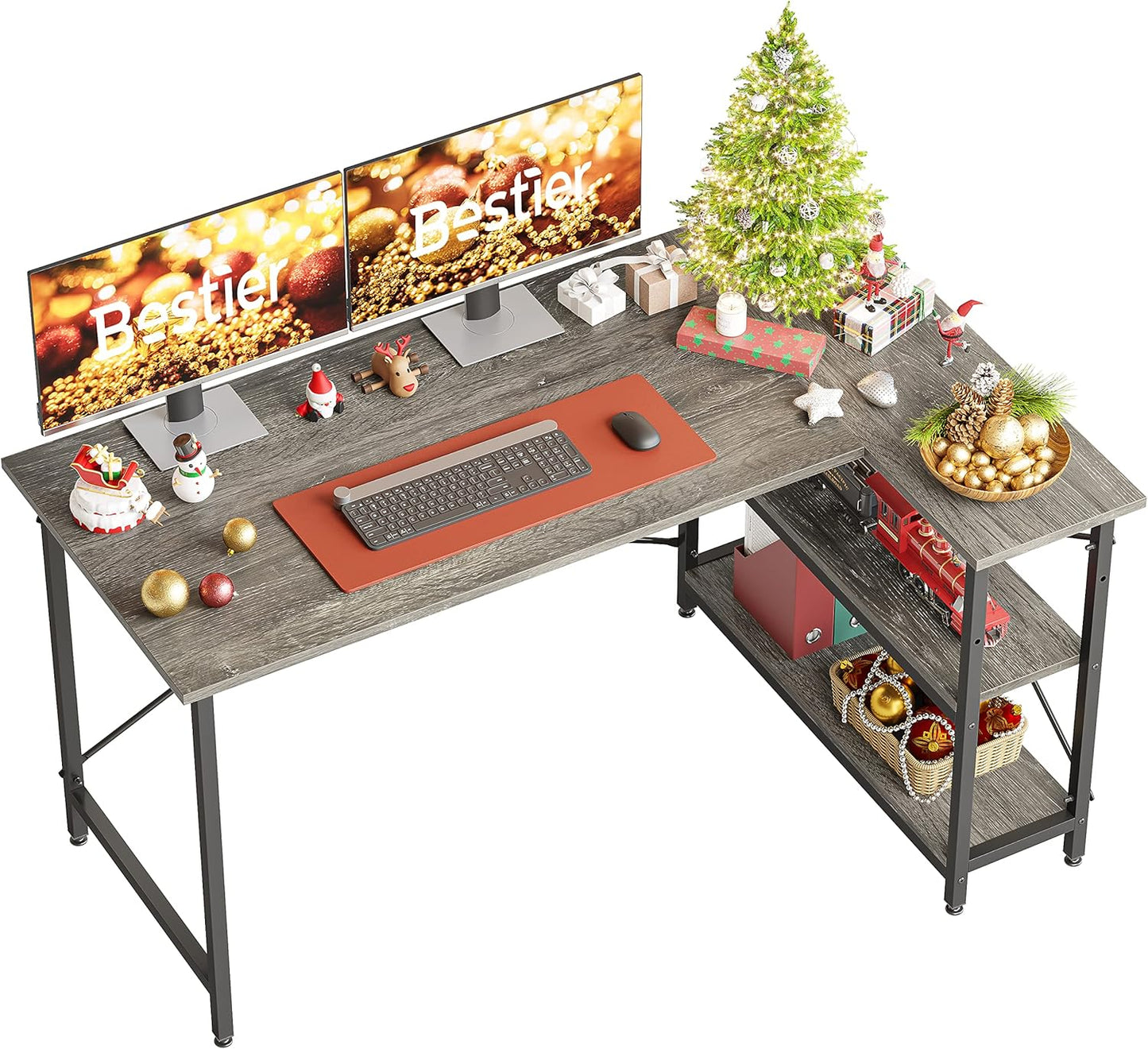 L Shaped Desk with Storage Shelves