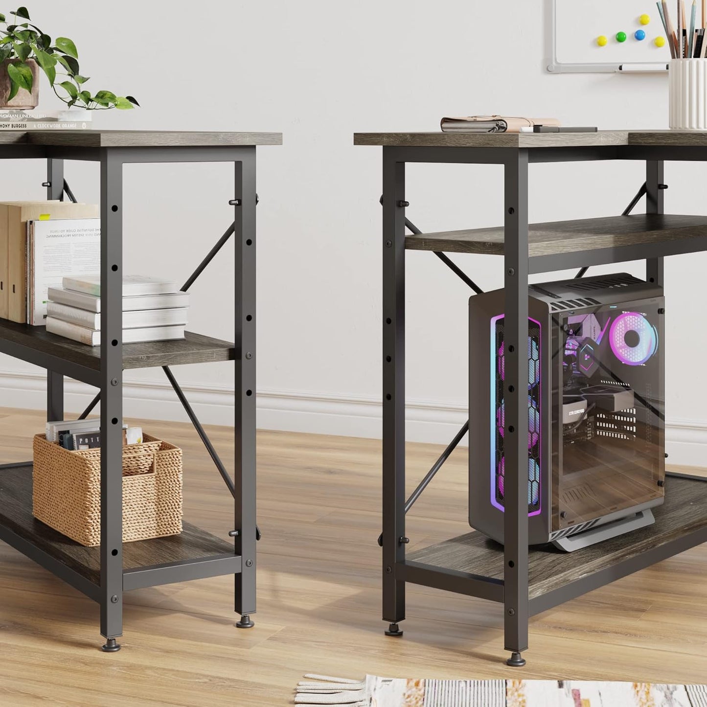 L Shaped Desk with Storage Shelves