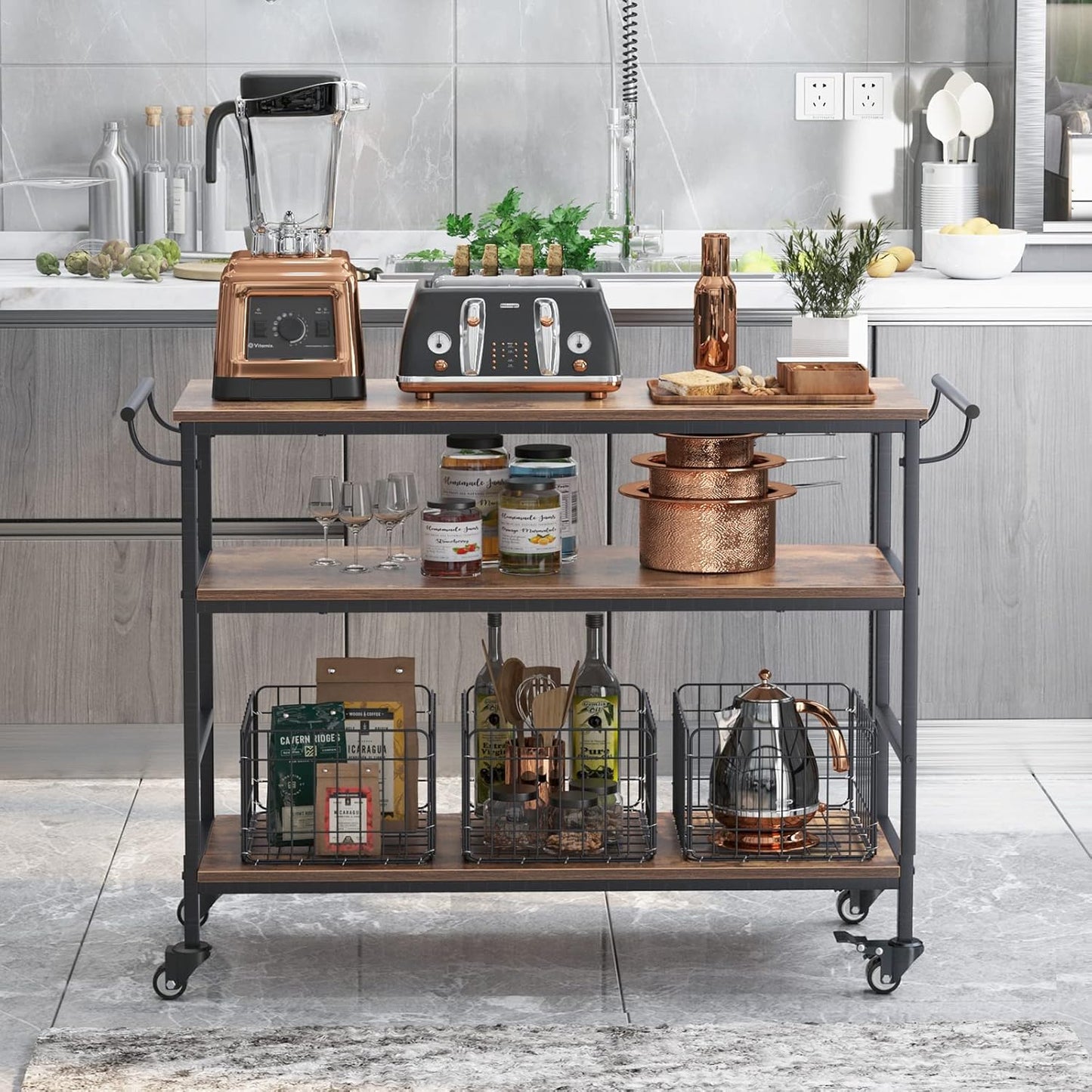 Roller Tableware Kitchen Cabinet