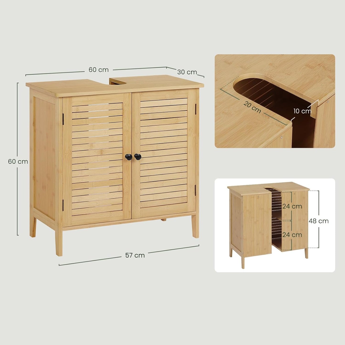 EUGAD Bamboo Bathroom Vanity Cabinet with 2 Doors