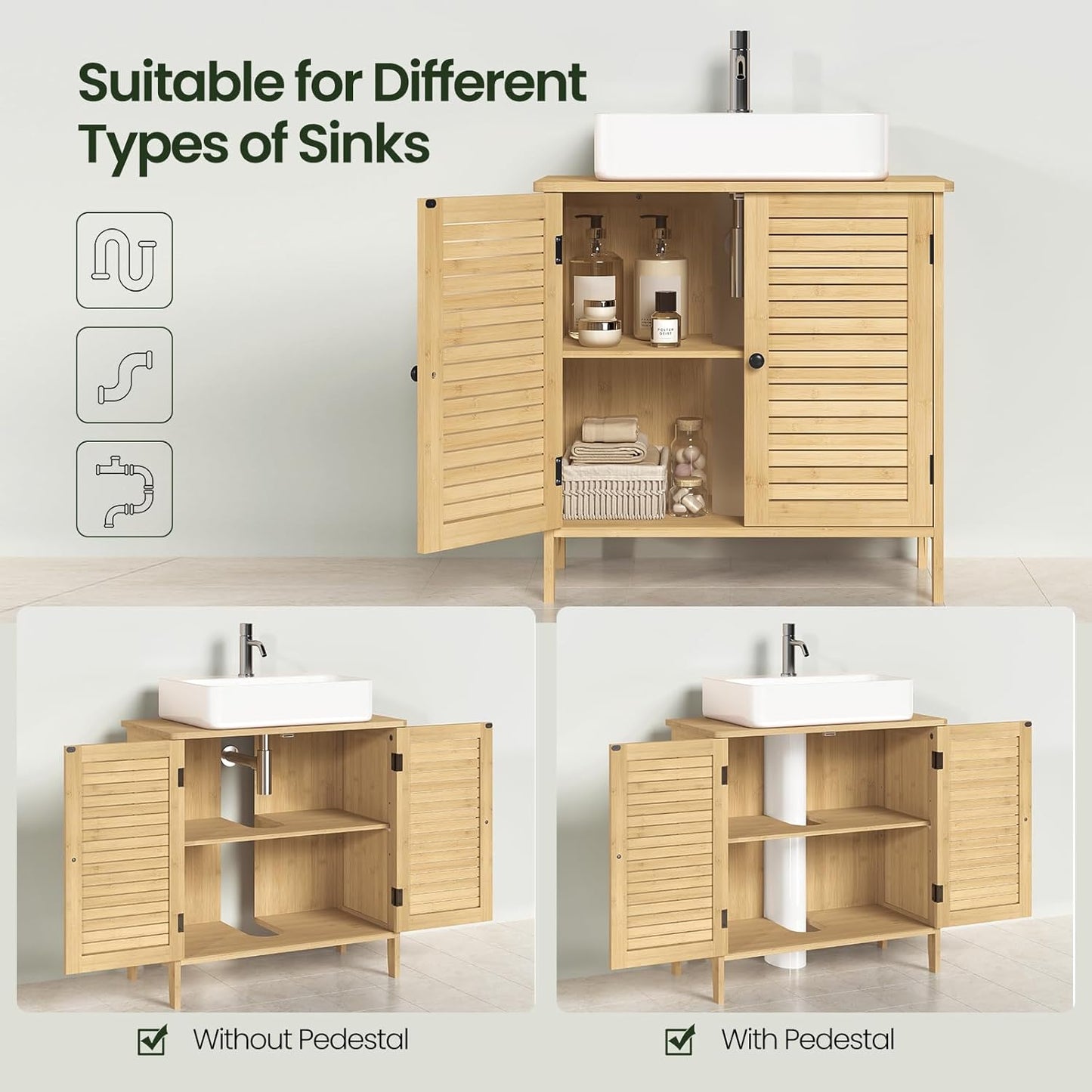 EUGAD Bamboo Bathroom Vanity Cabinet with 2 Doors