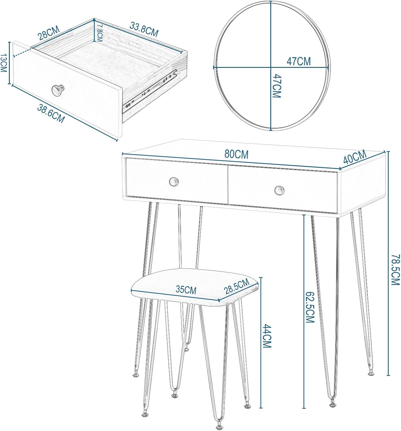 EUGAD Makeup Table with Stool