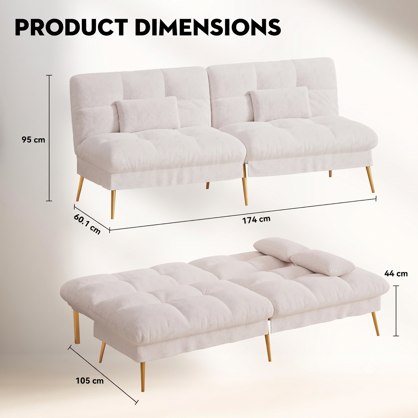 COMHOMA  Futon Sofa Bed Sherpa with Adjustable Backrest (EU-B001-WB-NEW)
